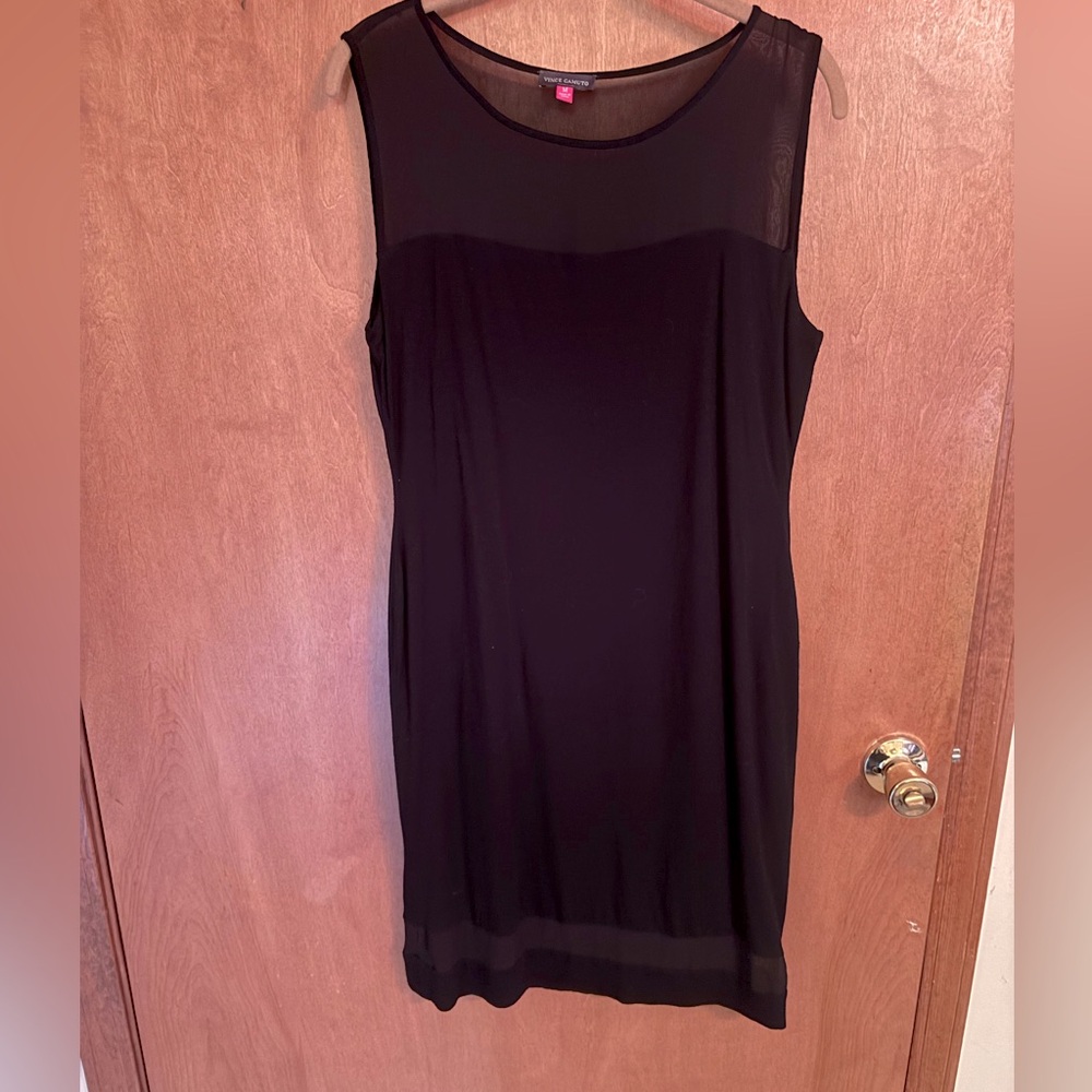 Vince Camuto LBD Little Black Dress size M Sleeveless Sheath sexy mesh neckline
